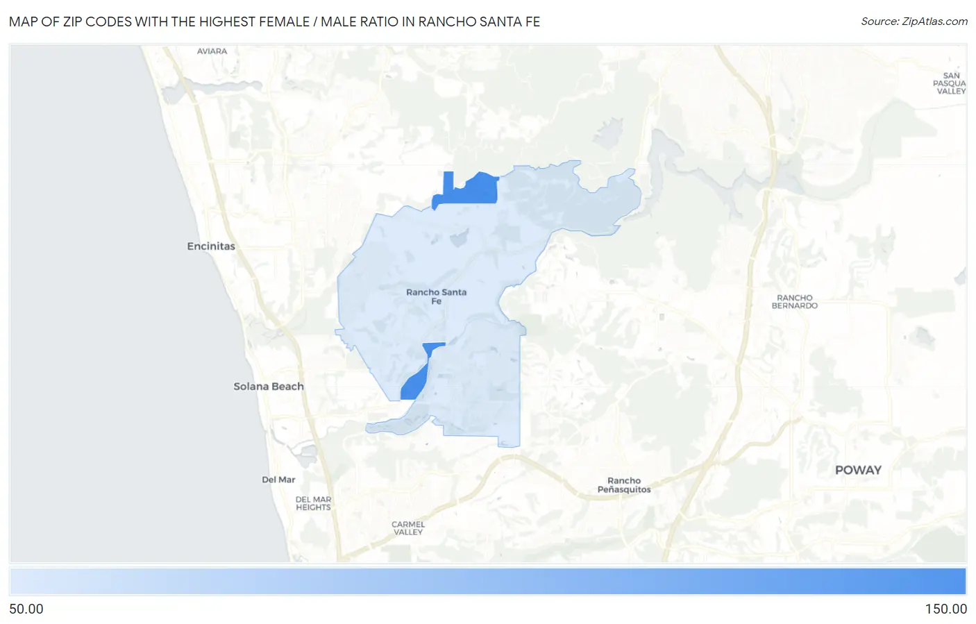 Zip Codes with the Highest Female / Male Ratio in Rancho Santa Fe Map