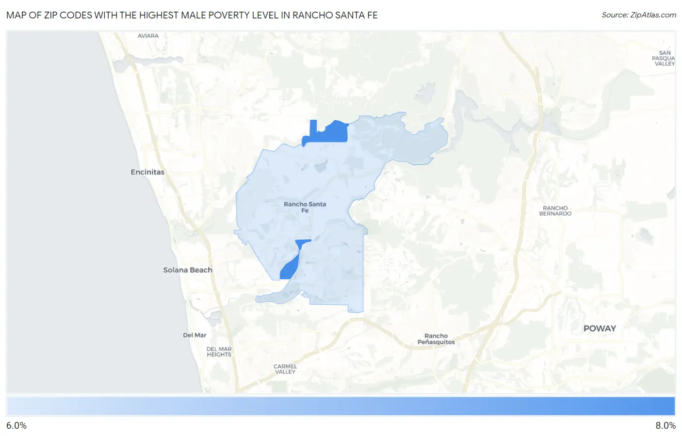 Zip Codes with the Highest Male Poverty Level in Rancho Santa Fe Map