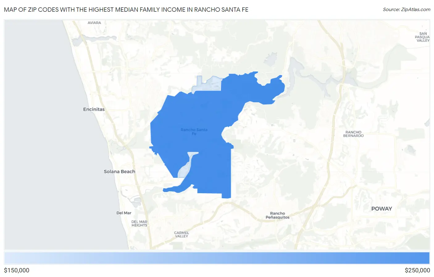 Zip Codes with the Highest Median Family Income in Rancho Santa Fe Map