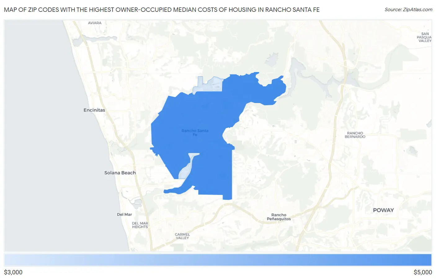 Zip Codes with the Highest Owner-Occupied Median Costs of Housing in Rancho Santa Fe Map
