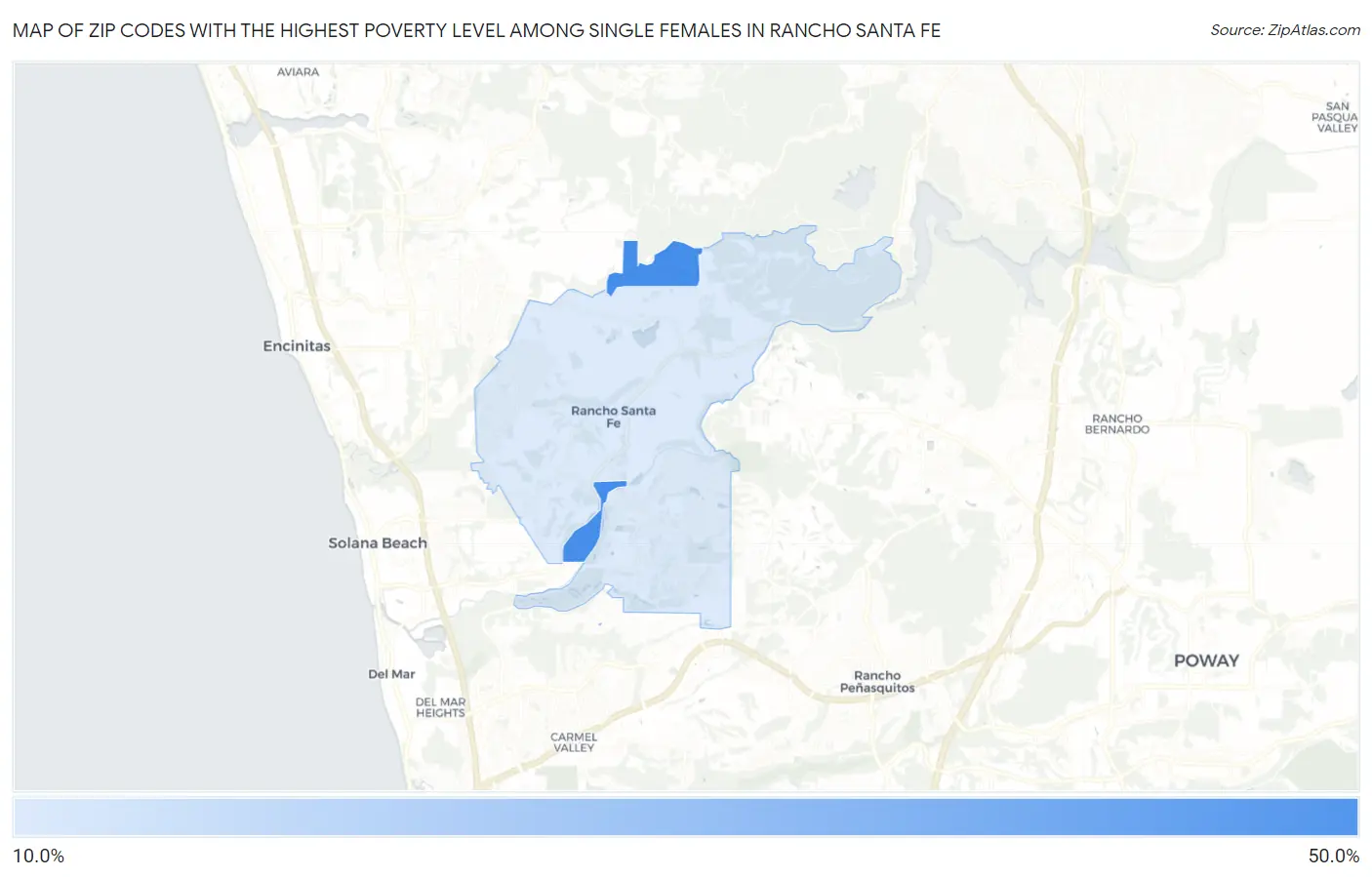 Zip Codes with the Highest Poverty Level Among Single Females in Rancho Santa Fe Map