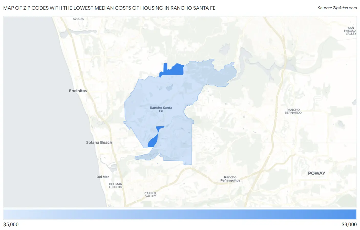 Zip Codes with the Lowest Median Costs of Housing in Rancho Santa Fe Map
