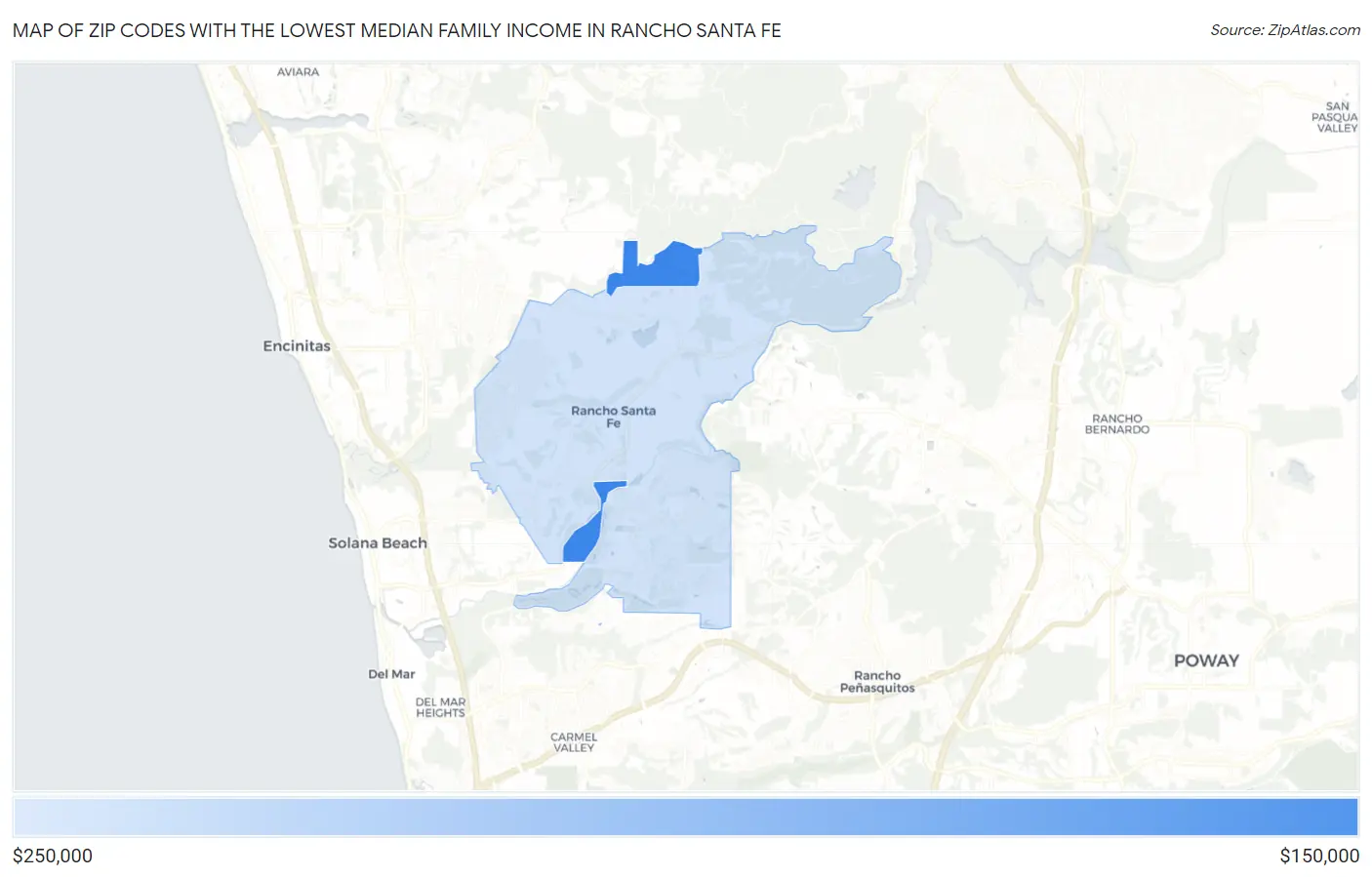 Zip Codes with the Lowest Median Family Income in Rancho Santa Fe Map