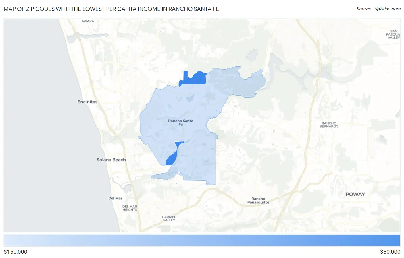 Zip Codes with the Lowest Per Capita Income in Rancho Santa Fe Map