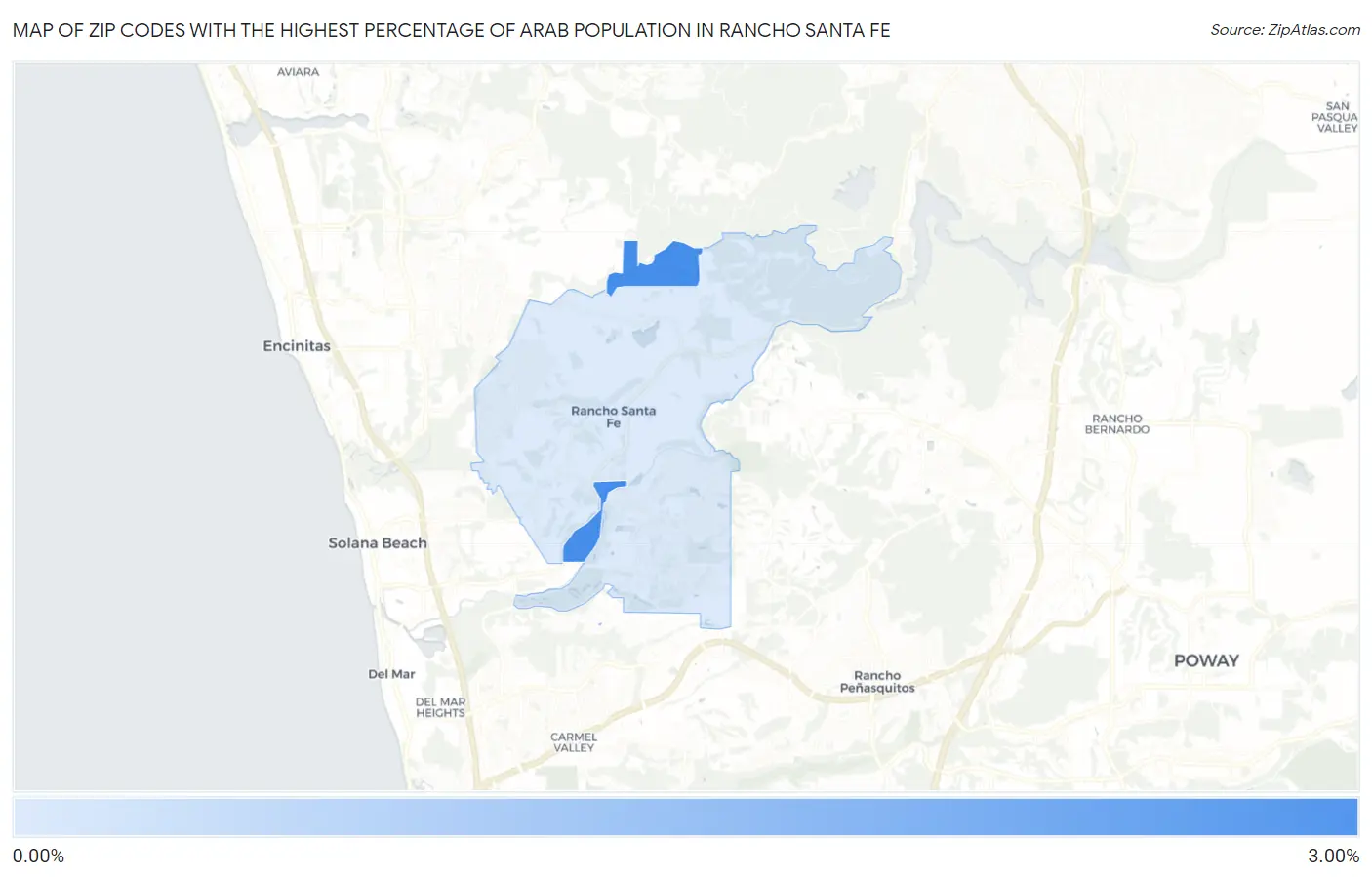 Zip Codes with the Highest Percentage of Arab Population in Rancho Santa Fe Map
