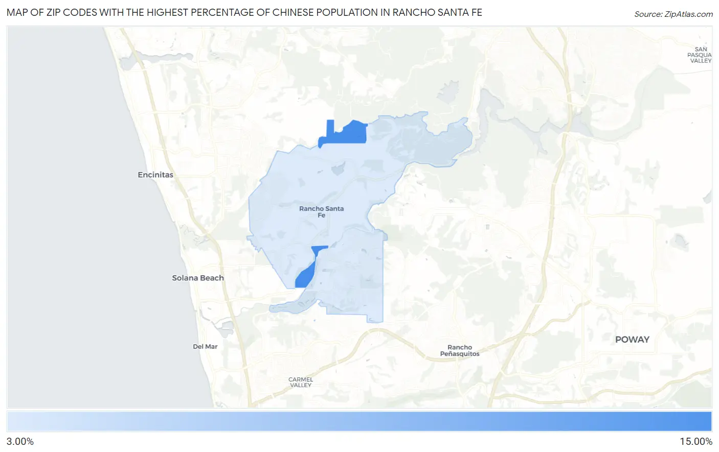 Zip Codes with the Highest Percentage of Chinese Population in Rancho Santa Fe Map