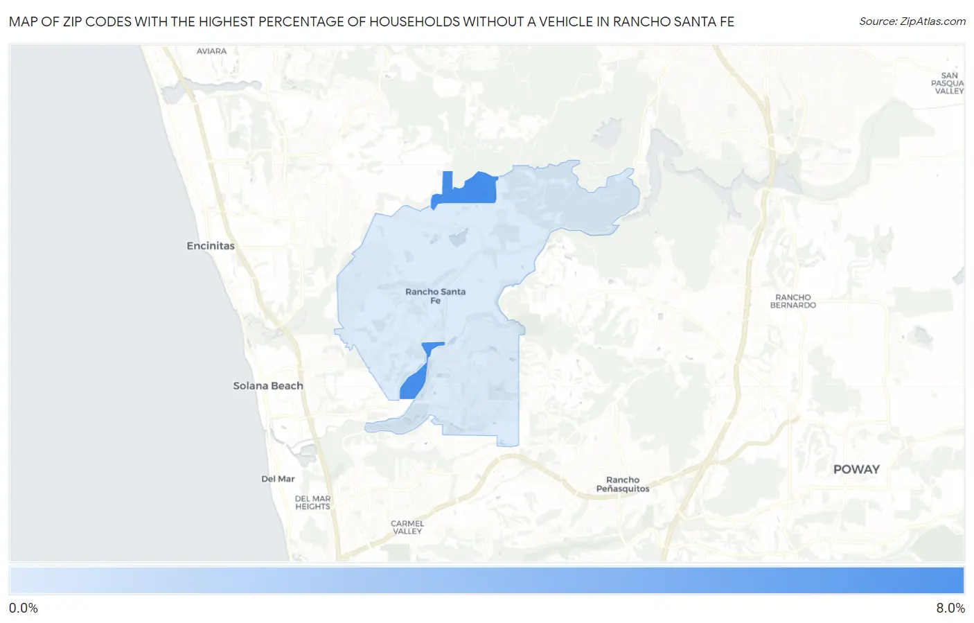 Zip Codes with the Highest Percentage of Households Without a Vehicle in Rancho Santa Fe Map