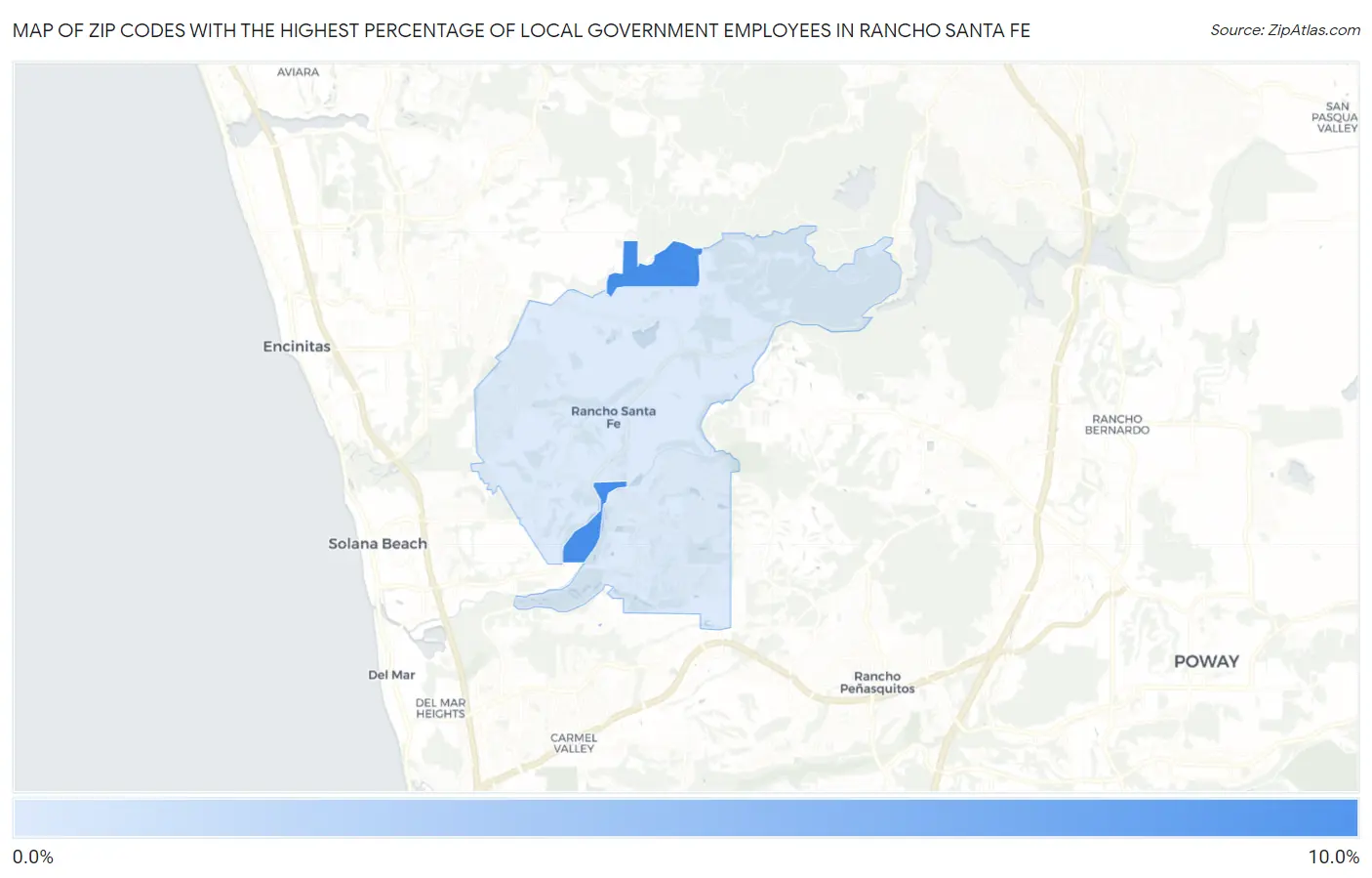 Zip Codes with the Highest Percentage of Local Government Employees in Rancho Santa Fe Map