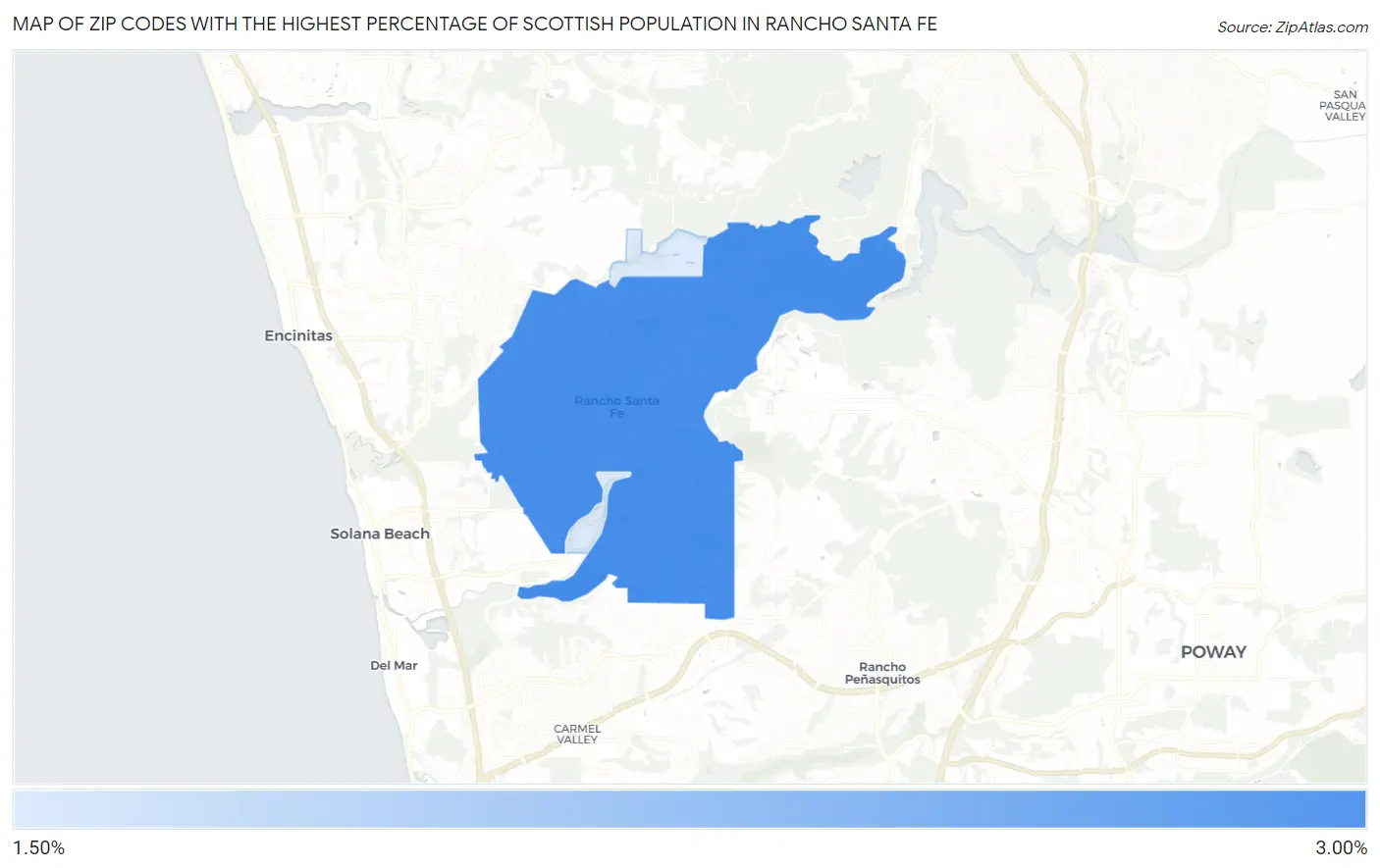 Zip Codes with the Highest Percentage of Scottish Population in Rancho Santa Fe Map