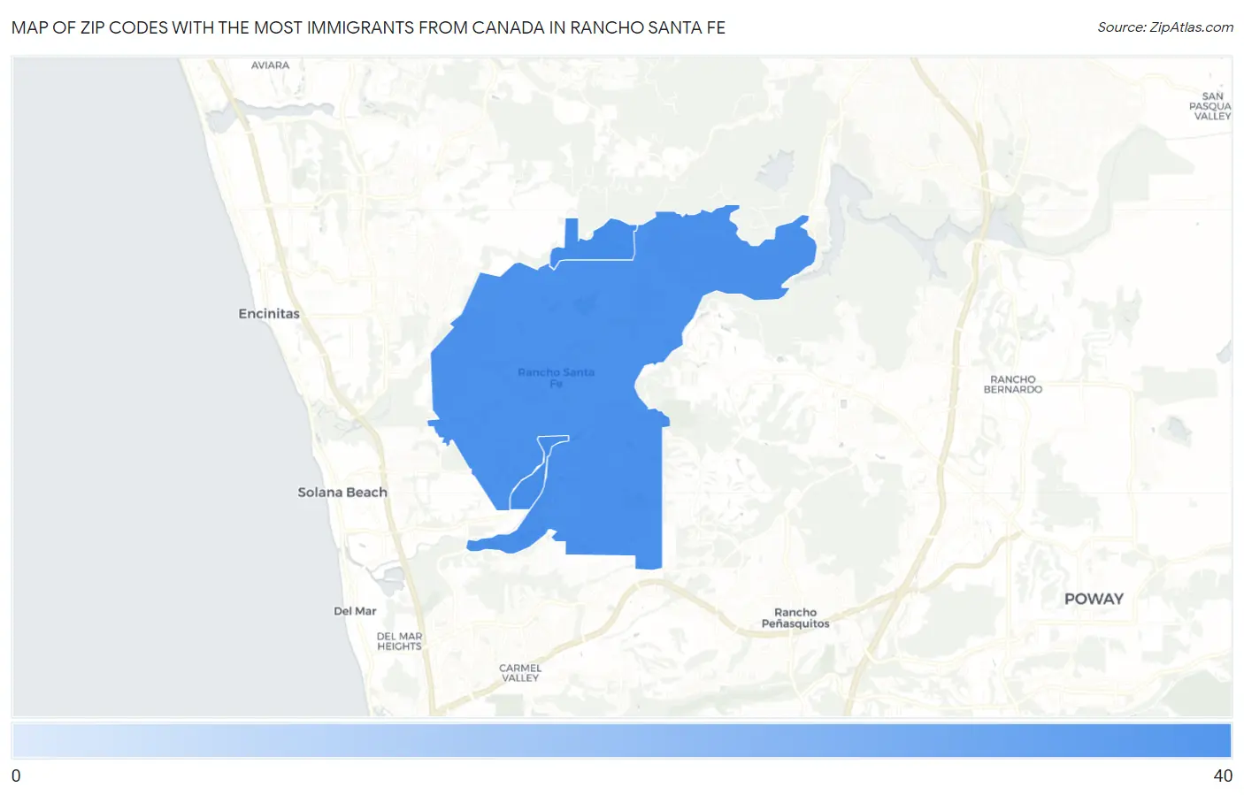 Zip Codes with the Most Immigrants from Canada in Rancho Santa Fe Map
