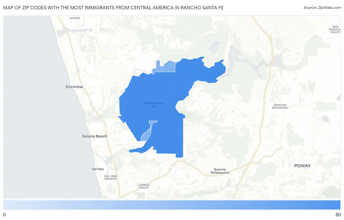 Zip Codes with the Most Immigrants from Central America in Rancho Santa Fe Map