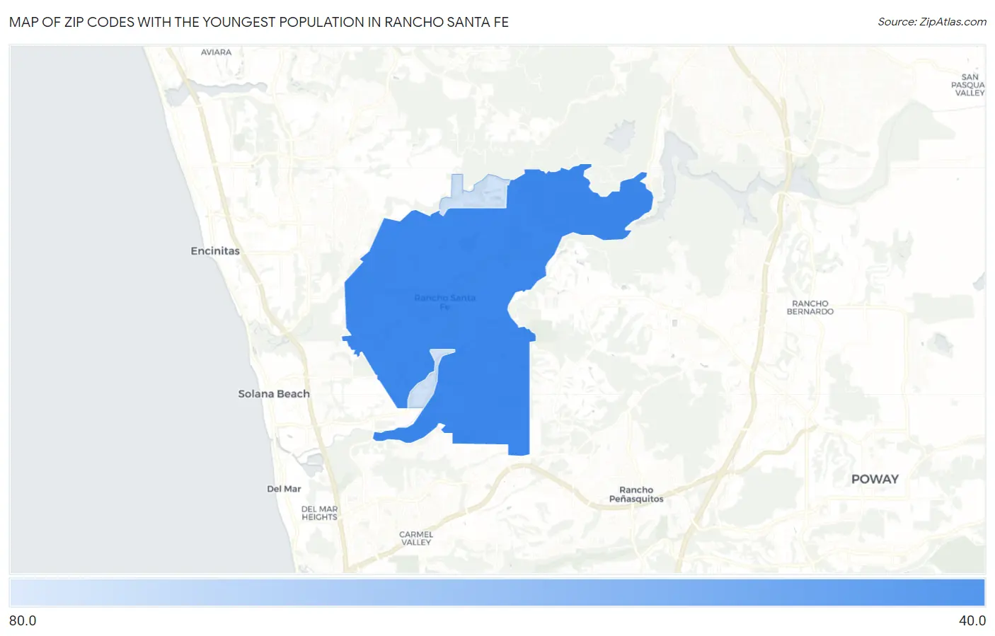 Zip Codes with the Youngest Population in Rancho Santa Fe Map