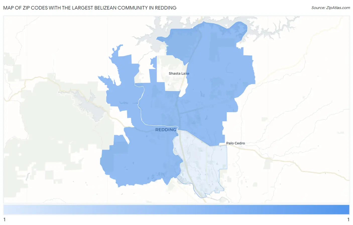 Zip Codes with the Largest Belizean Community in Redding Map