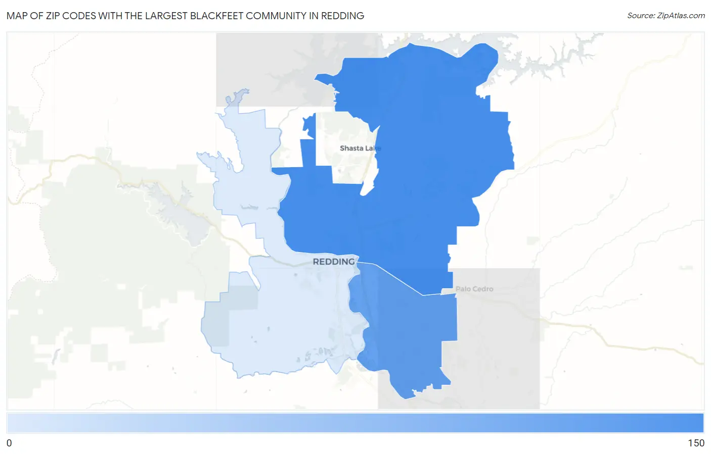 Zip Codes with the Largest Blackfeet Community in Redding Map