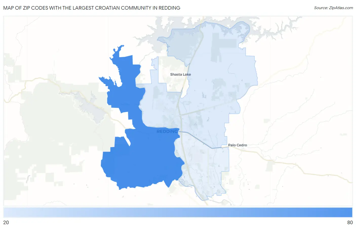 Zip Codes with the Largest Croatian Community in Redding Map