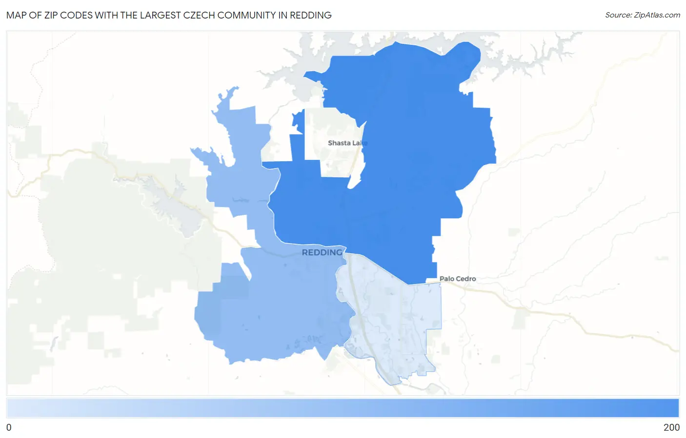 Zip Codes with the Largest Czech Community in Redding Map