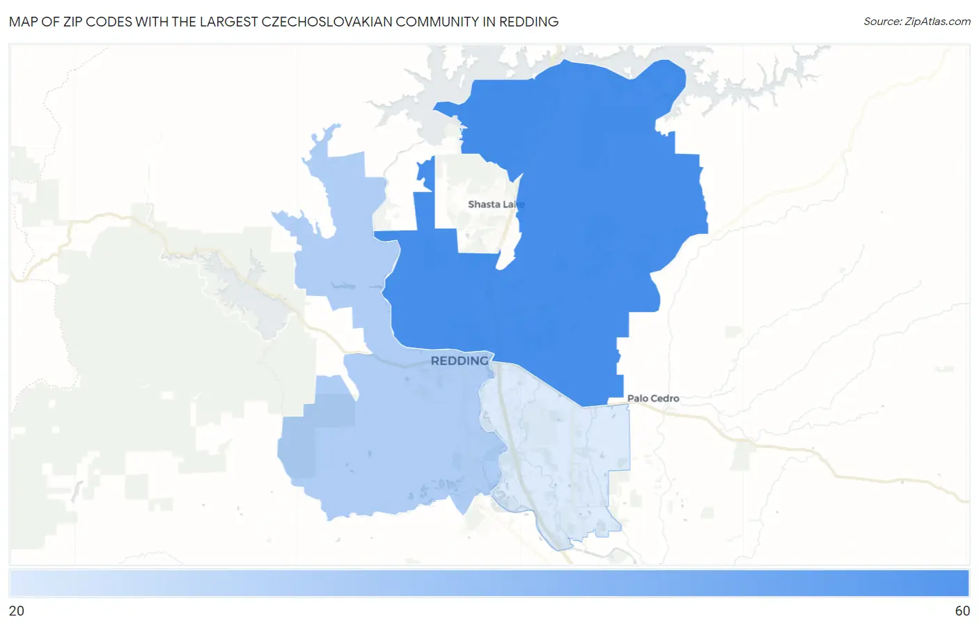 Zip Codes with the Largest Czechoslovakian Community in Redding Map