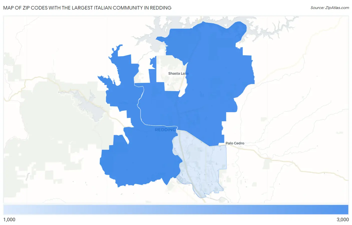 Zip Codes with the Largest Italian Community in Redding Map