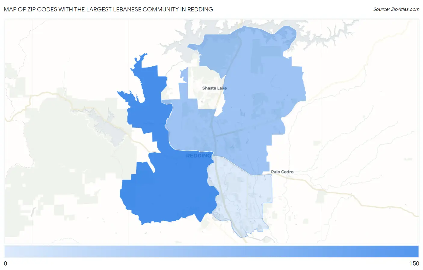 Zip Codes with the Largest Lebanese Community in Redding Map