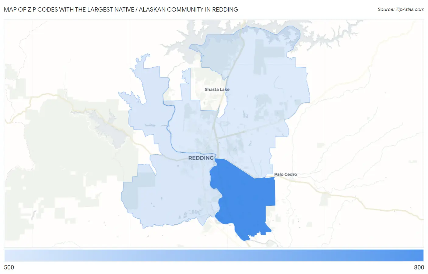 Zip Codes with the Largest Native / Alaskan Community in Redding Map