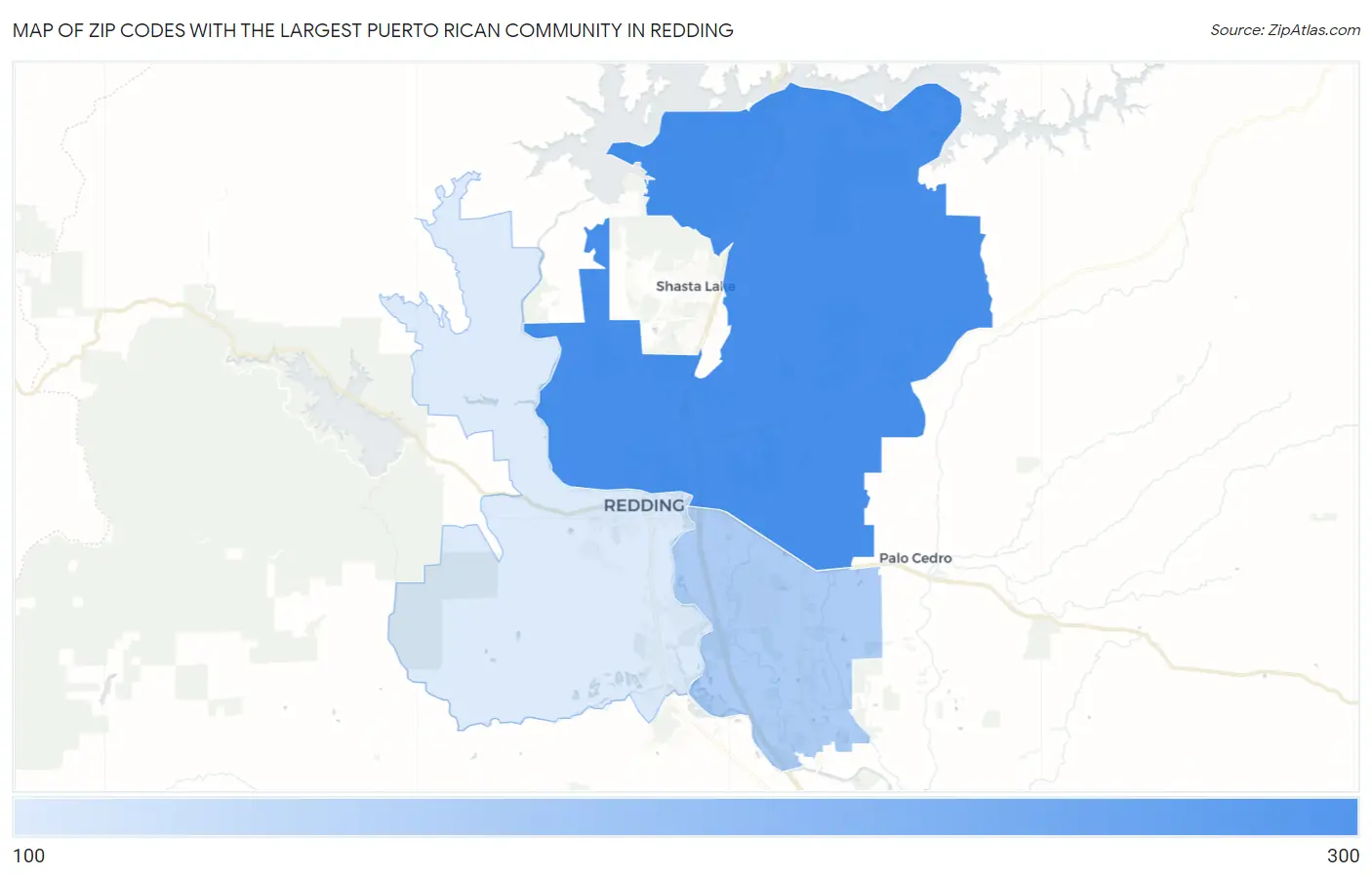 Zip Codes with the Largest Puerto Rican Community in Redding Map
