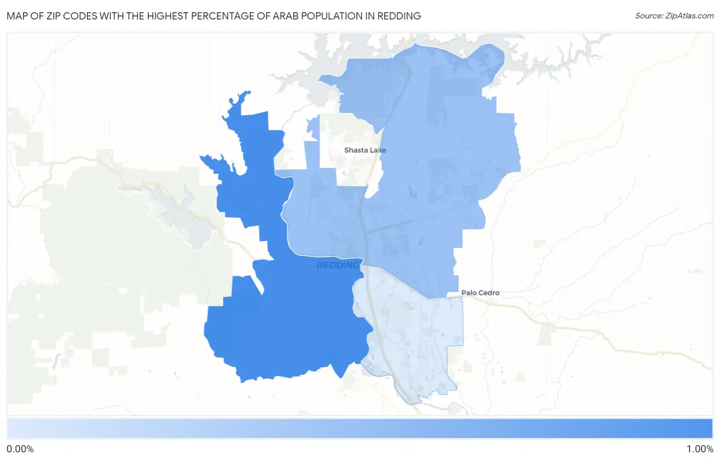 Zip Codes with the Highest Percentage of Arab Population in Redding Map