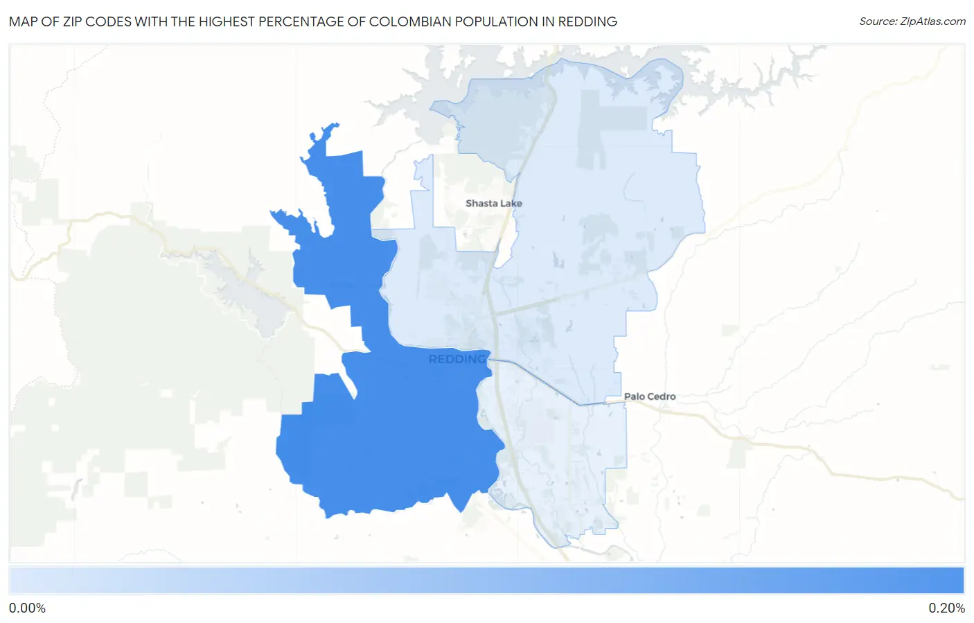 Zip Codes with the Highest Percentage of Colombian Population in Redding Map