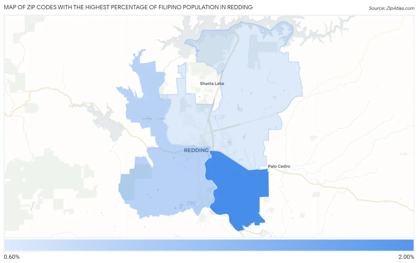 Zip Codes with the Highest Percentage of Filipino Population in Redding Map