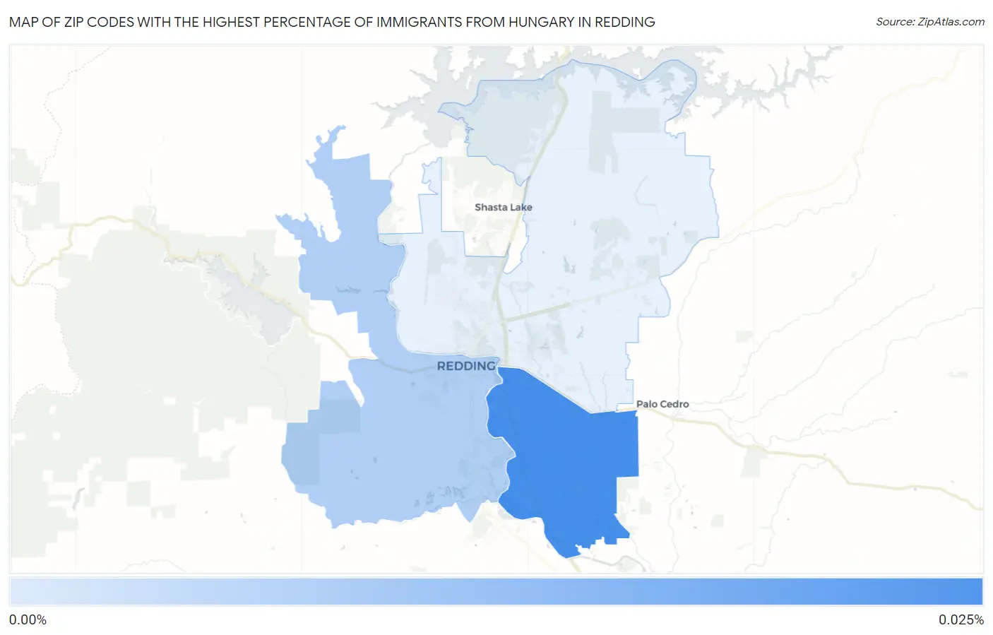Zip Codes with the Highest Percentage of Immigrants from Hungary in Redding Map
