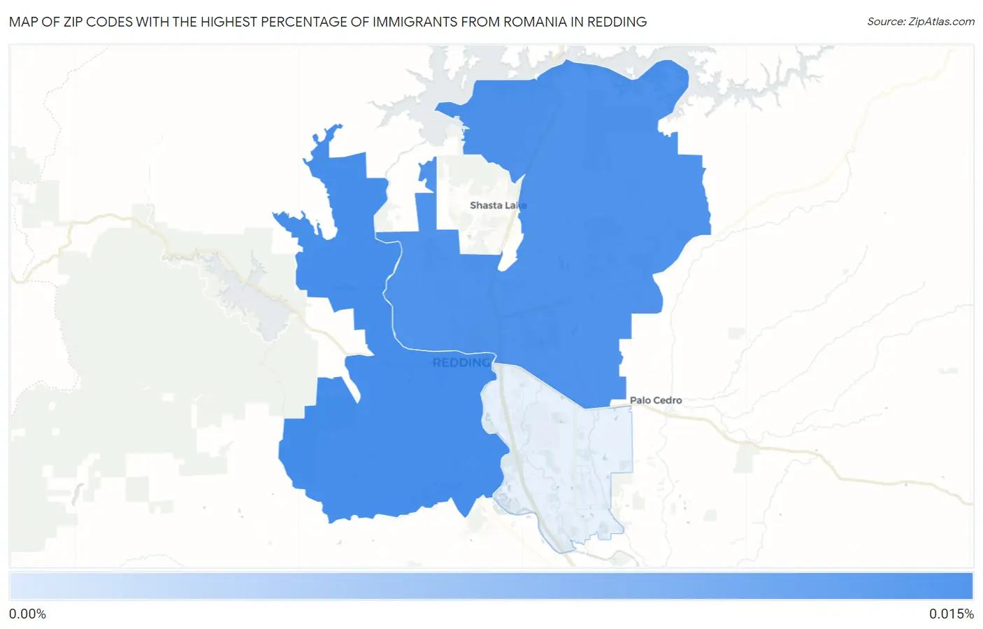 Zip Codes with the Highest Percentage of Immigrants from Romania in Redding Map