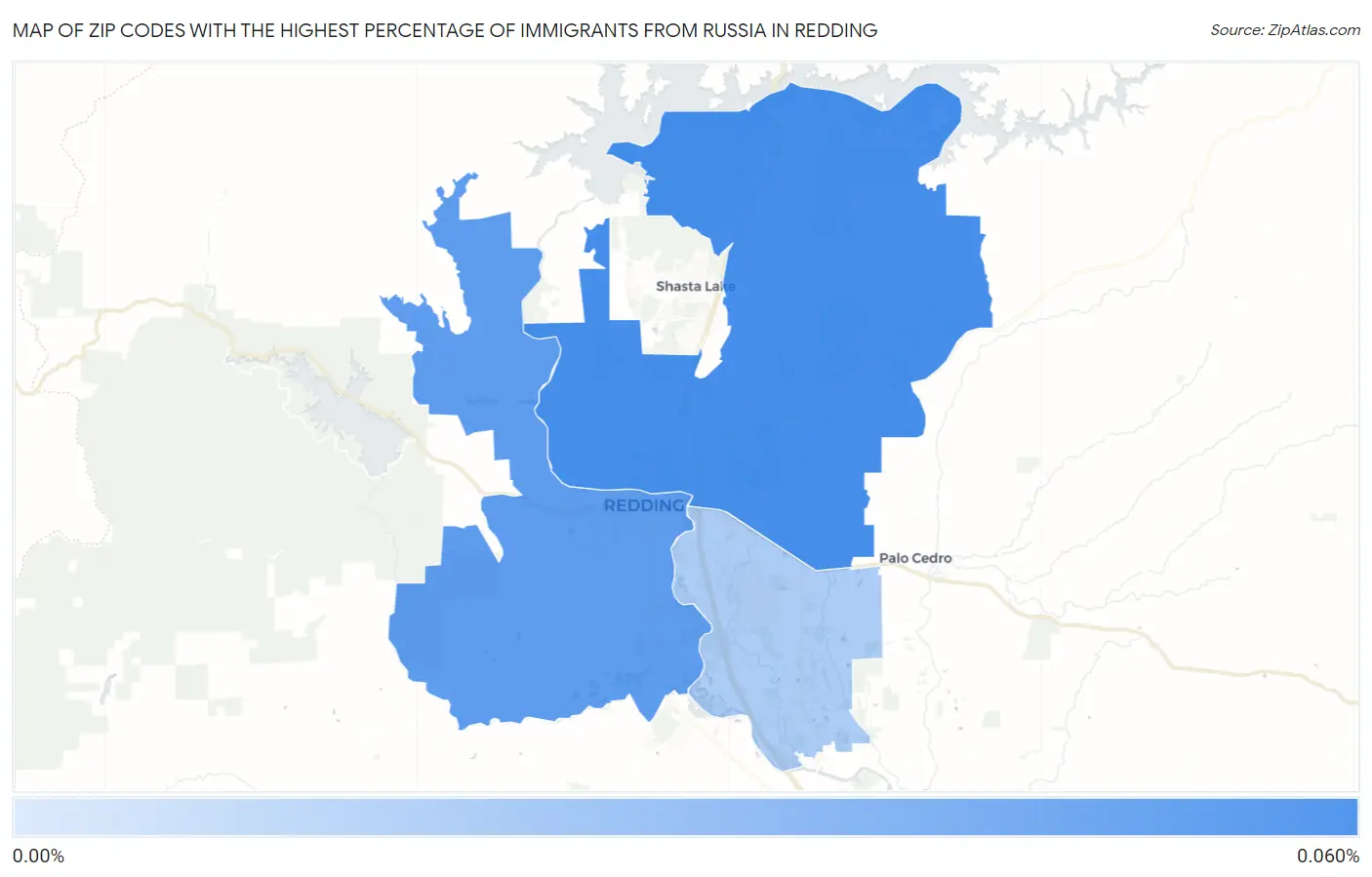 Zip Codes with the Highest Percentage of Immigrants from Russia in Redding Map