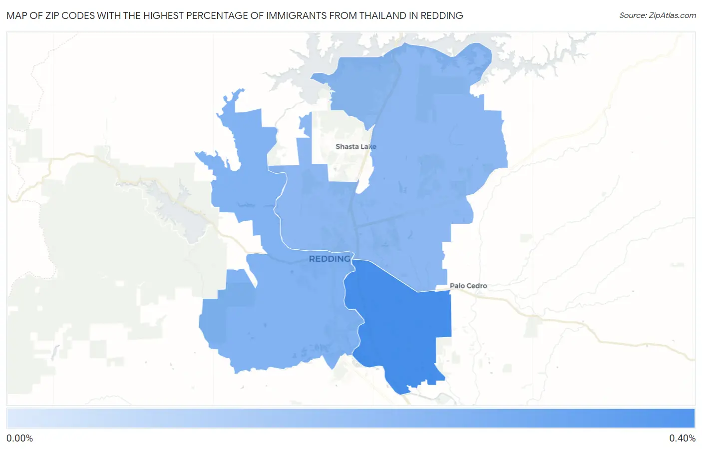 Zip Codes with the Highest Percentage of Immigrants from Thailand in Redding Map