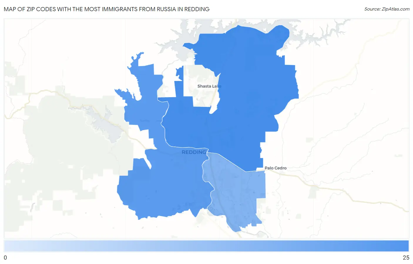 Zip Codes with the Most Immigrants from Russia in Redding Map
