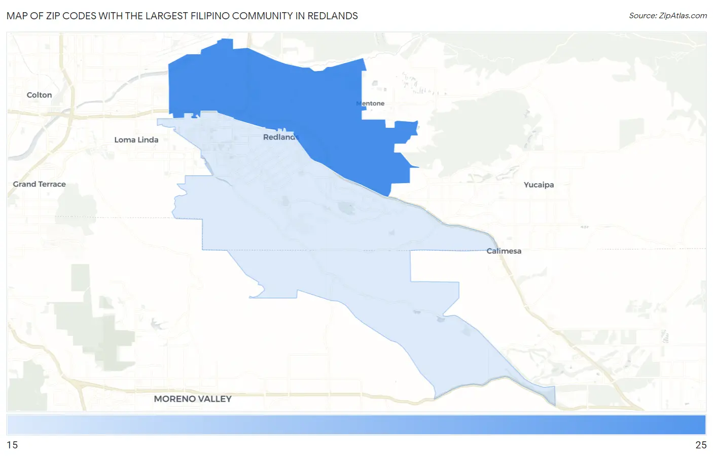 Zip Codes with the Largest Filipino Community in Redlands Map