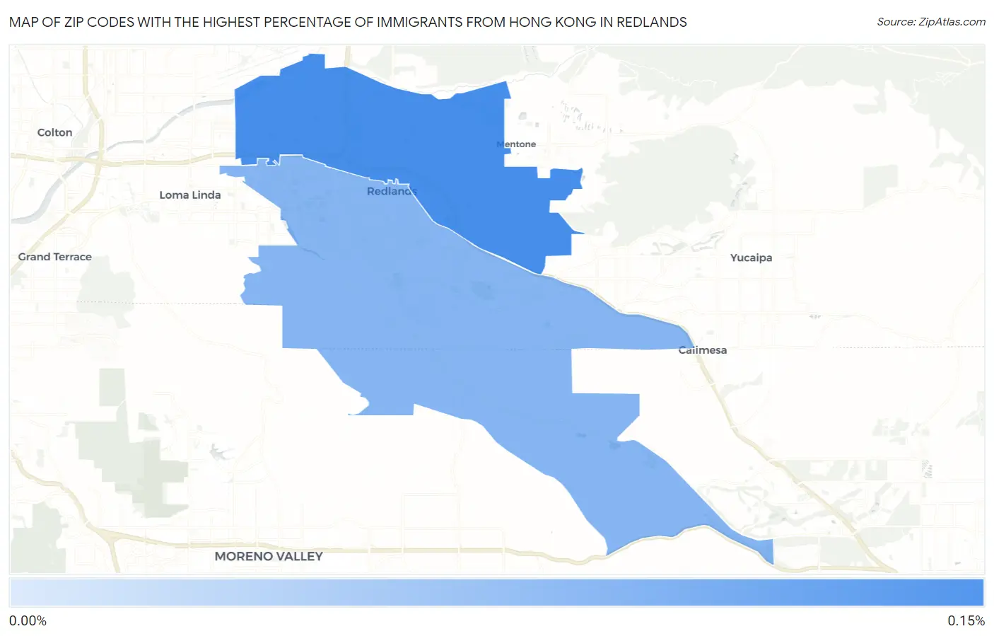 Zip Codes with the Highest Percentage of Immigrants from Hong Kong in Redlands Map