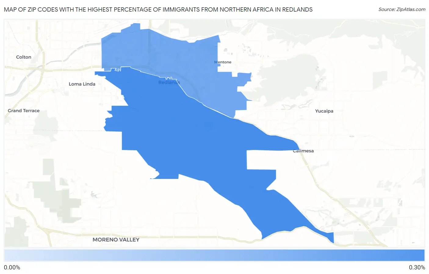 Zip Codes with the Highest Percentage of Immigrants from Northern Africa in Redlands Map