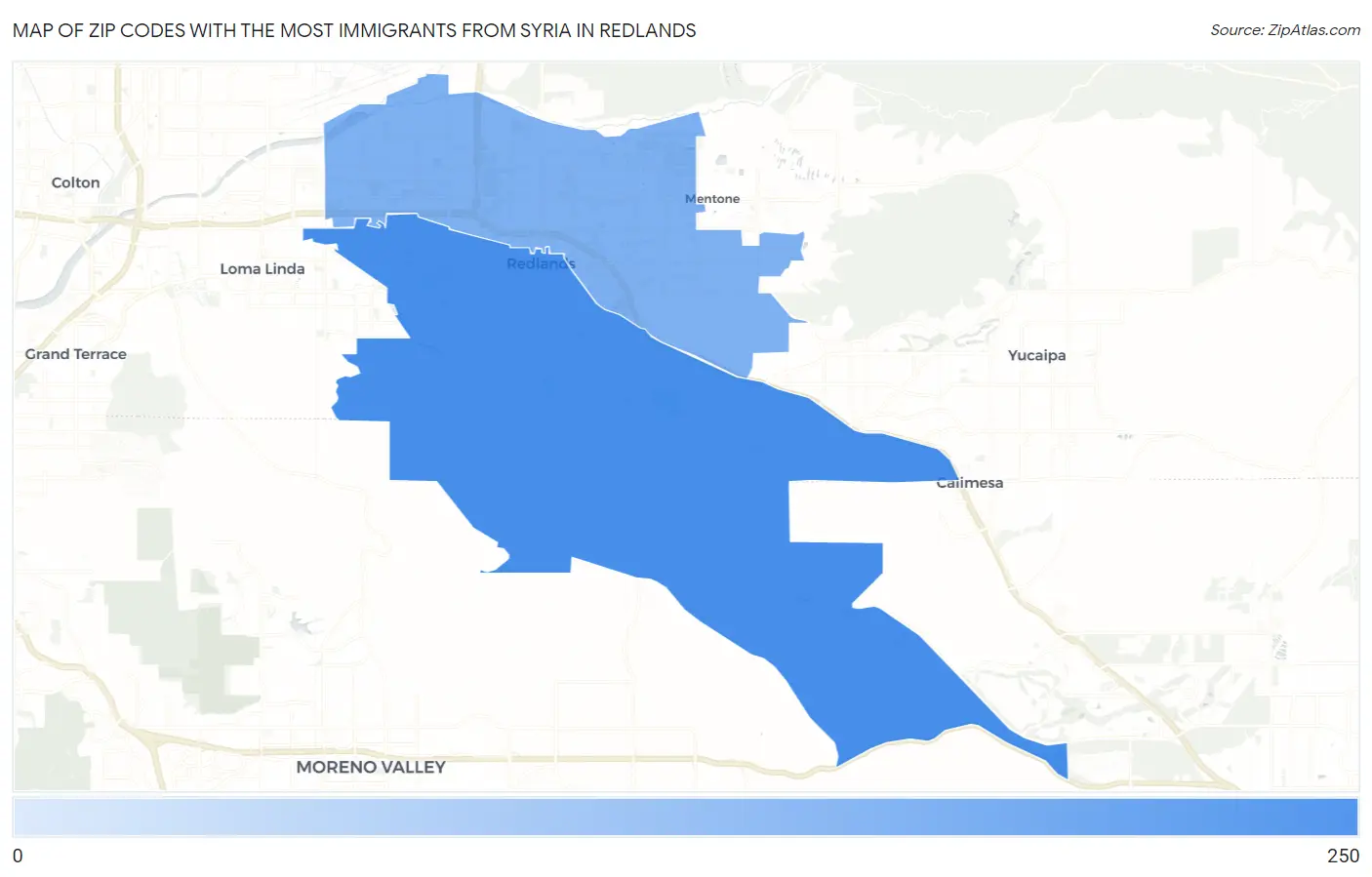 Zip Codes with the Most Immigrants from Syria in Redlands Map