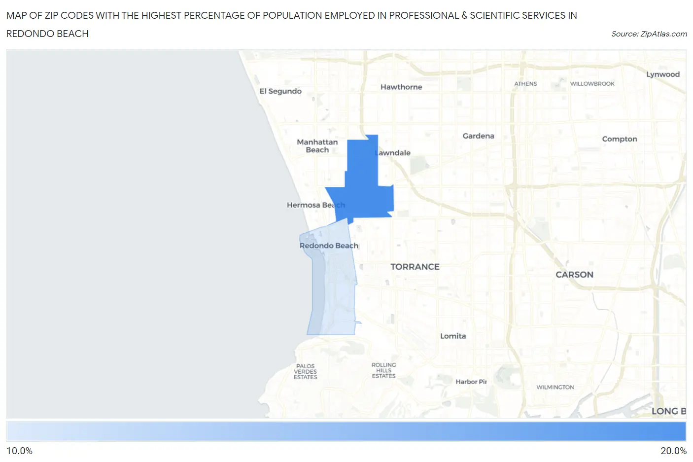 Zip Codes with the Highest Percentage of Population Employed in Professional & Scientific Services in Redondo Beach Map