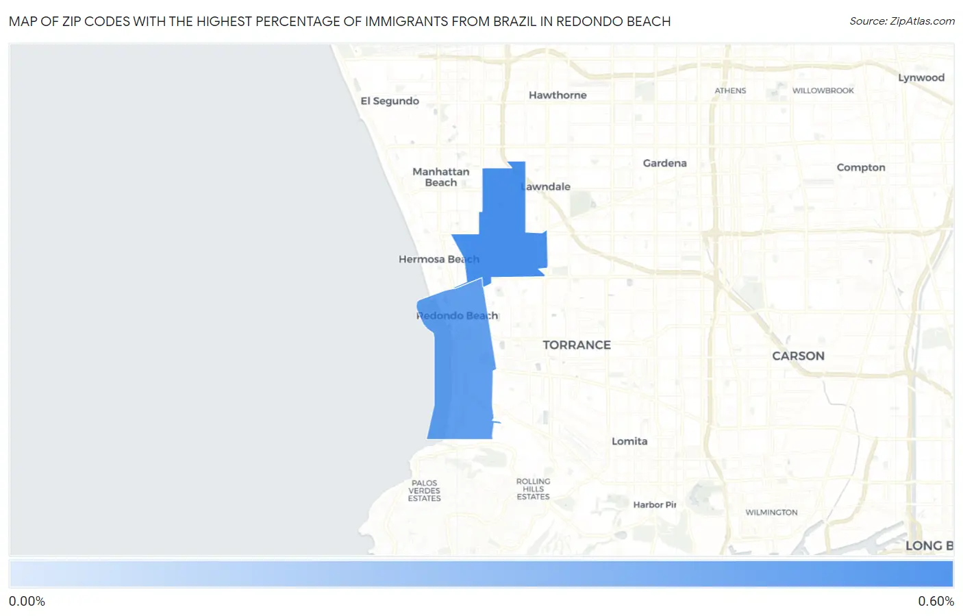 Zip Codes with the Highest Percentage of Immigrants from Brazil in Redondo Beach Map