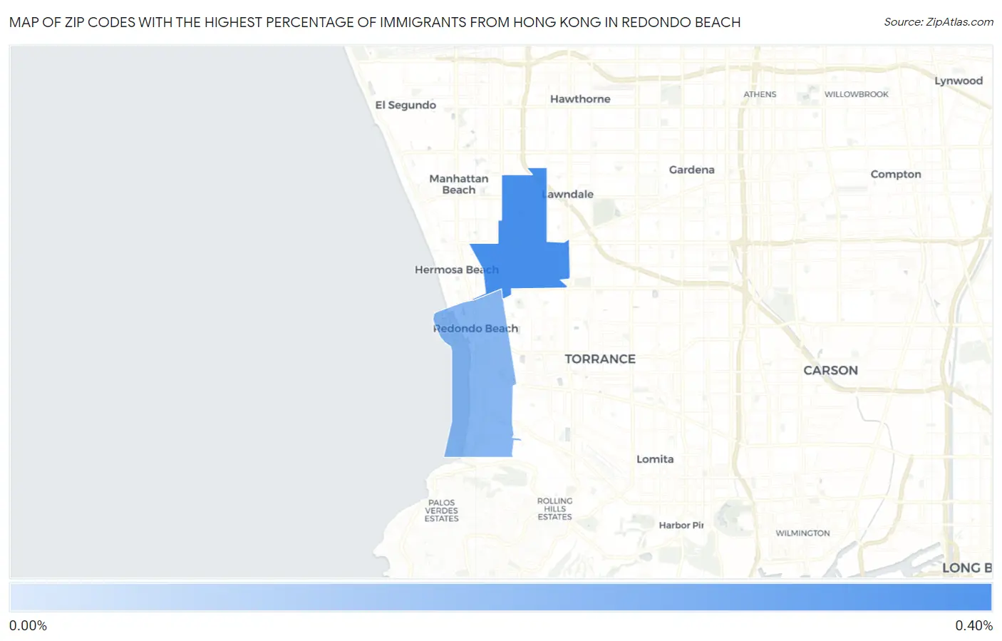 Zip Codes with the Highest Percentage of Immigrants from Hong Kong in Redondo Beach Map