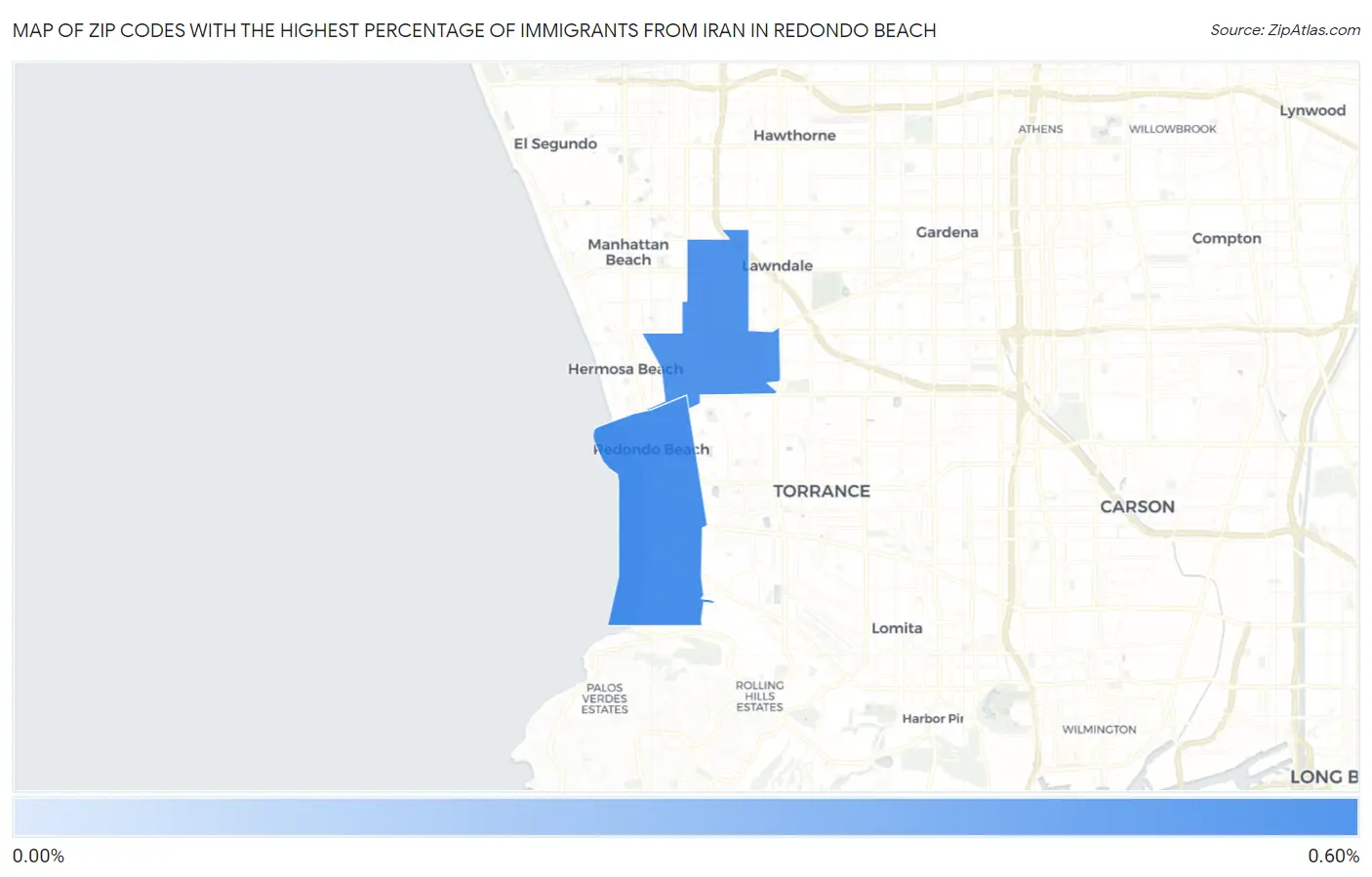 Zip Codes with the Highest Percentage of Immigrants from Iran in Redondo Beach Map