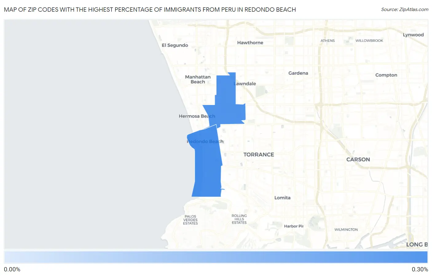 Zip Codes with the Highest Percentage of Immigrants from Peru in Redondo Beach Map
