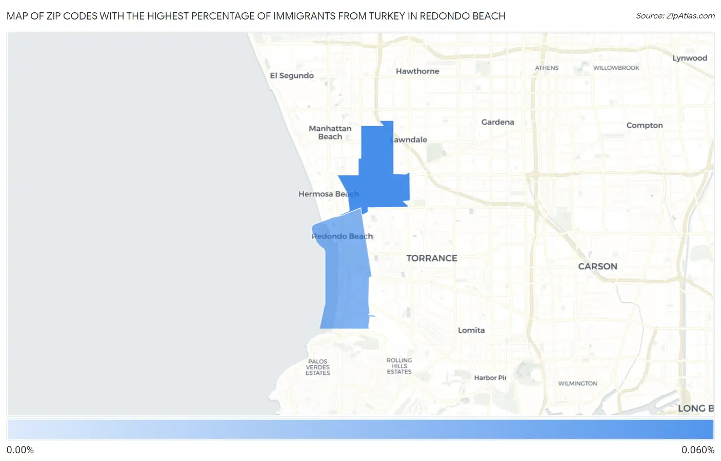 Zip Codes with the Highest Percentage of Immigrants from Turkey in Redondo Beach Map