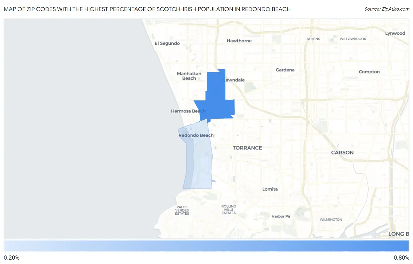 Zip Codes with the Highest Percentage of Scotch-Irish Population in Redondo Beach Map