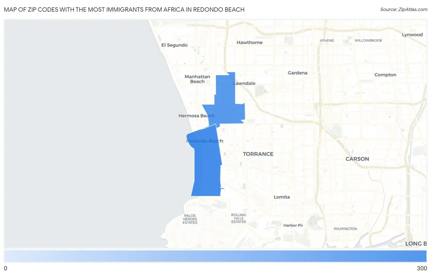 Zip Codes with the Most Immigrants from Africa in Redondo Beach Map