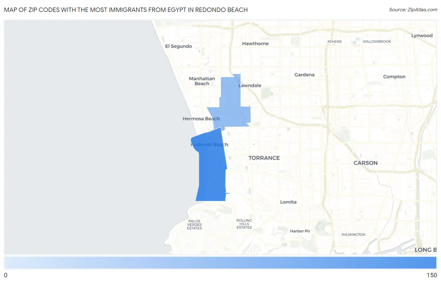 Zip Codes with the Most Immigrants from Egypt in Redondo Beach Map