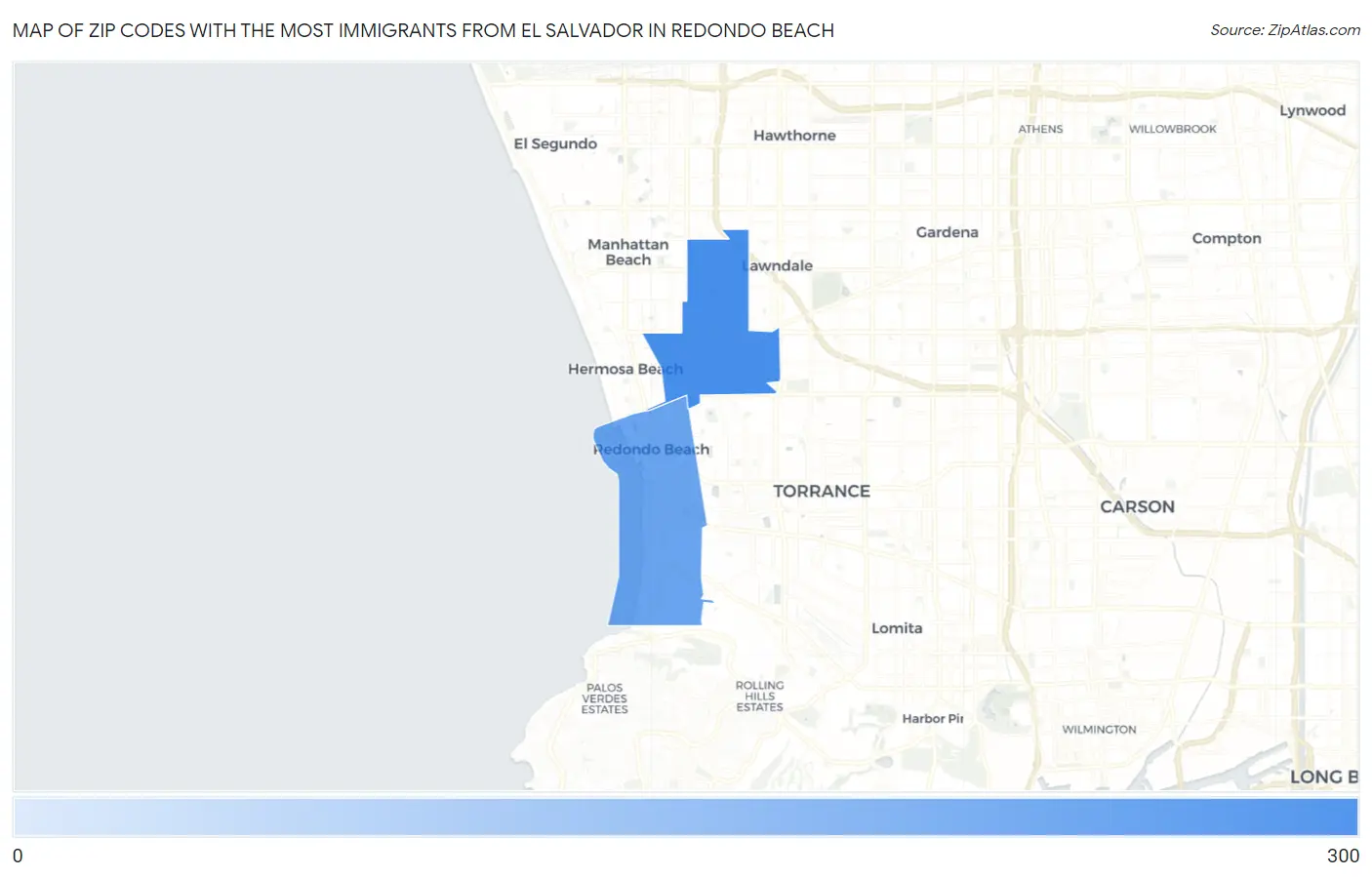 Zip Codes with the Most Immigrants from El Salvador in Redondo Beach Map