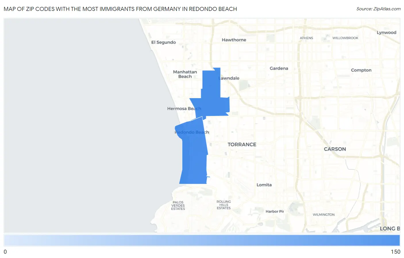 Zip Codes with the Most Immigrants from Germany in Redondo Beach Map