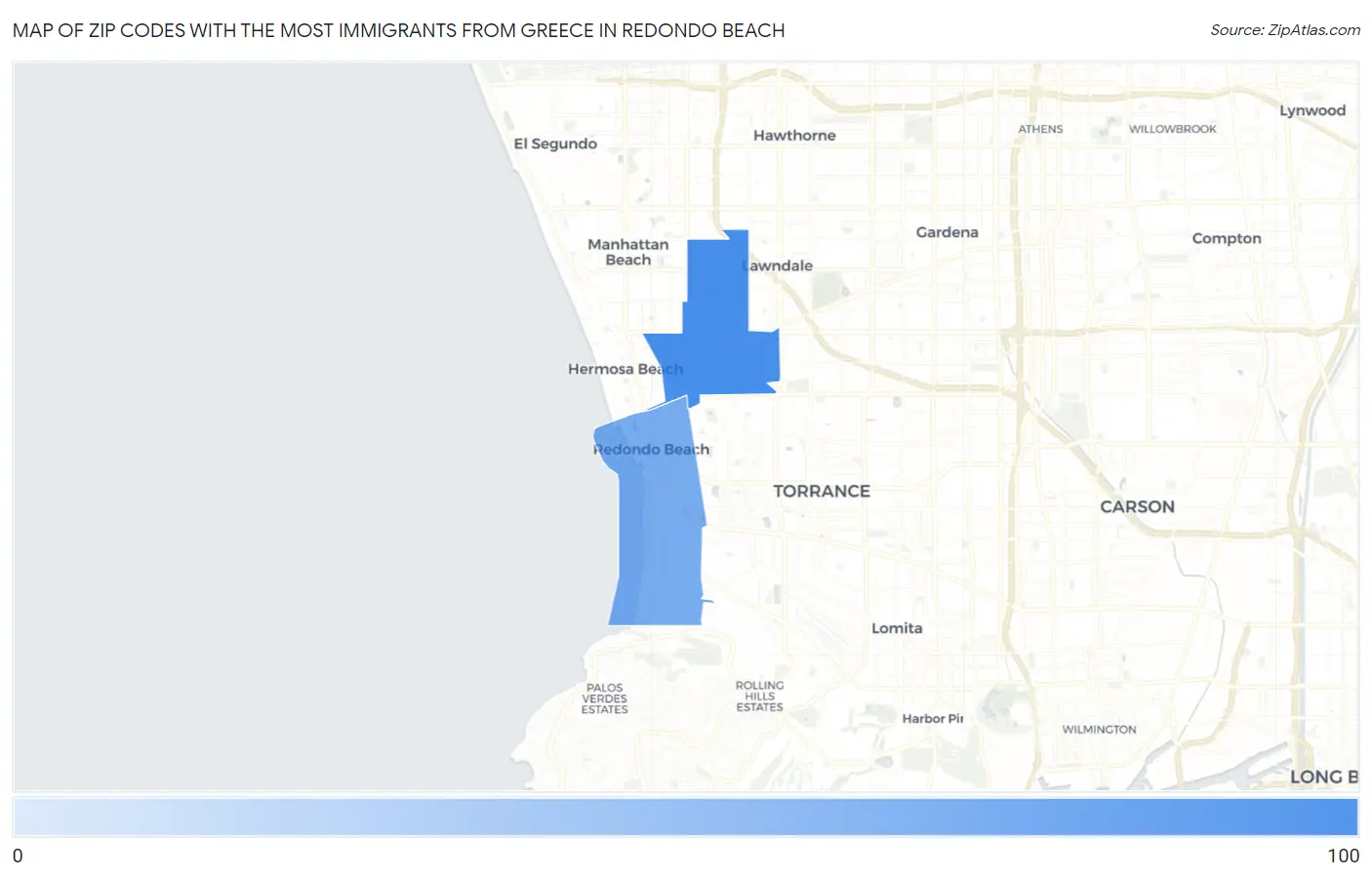 Zip Codes with the Most Immigrants from Greece in Redondo Beach Map