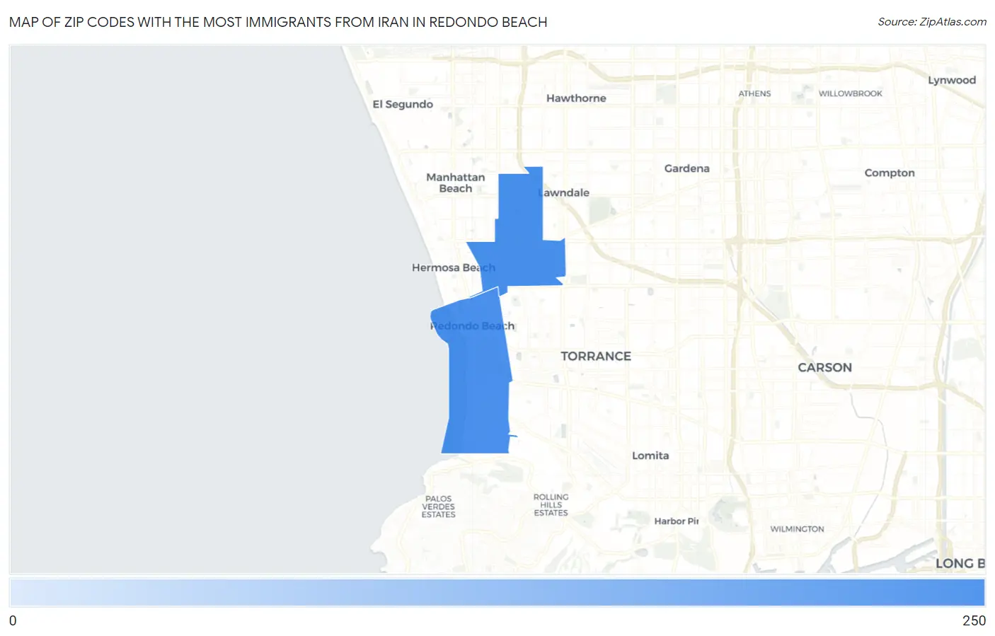 Zip Codes with the Most Immigrants from Iran in Redondo Beach Map